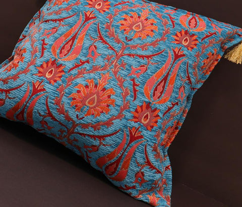 handmade Geometric Pillow Blue Orange Handmade RECTANGLE throw pillow 2X2