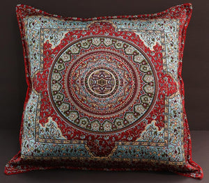 Turkish chenille jacquard throw pillow with medallion design in red - Mimosa