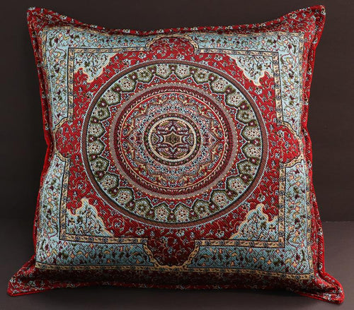 Turkish chenille jacquard throw pillow with medallion design in red - Mimosa