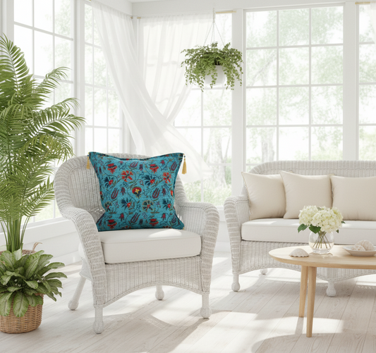 Carnation Fern Chenille Turkish Decorative Pillow