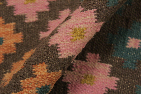 handmade Modern Kilim Brown Blue Hand-Woven RECTANGLE 100% WOOL area rug 4x6