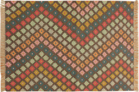 handmade Modern Kilim Brown Blue Hand-Woven RECTANGLE 100% WOOL area rug 4x6