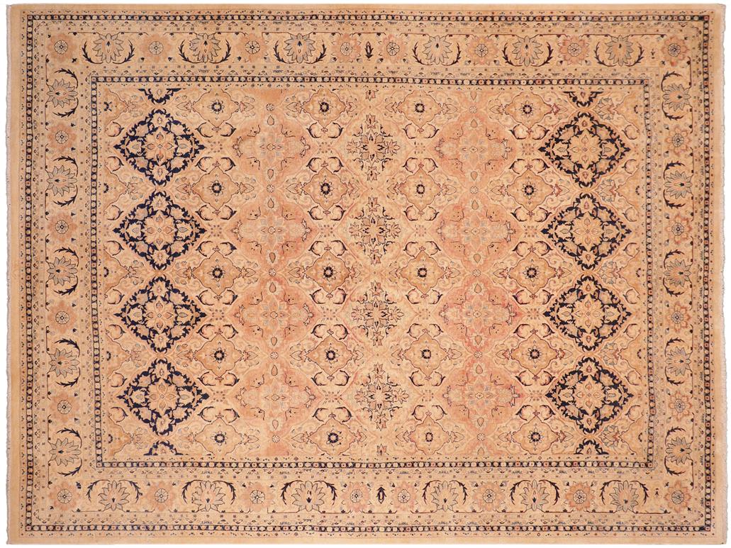 handmade Traditional Kashan Beige Blue Hand Knotted RECTANGLE 100% WOOL area rug 8x10