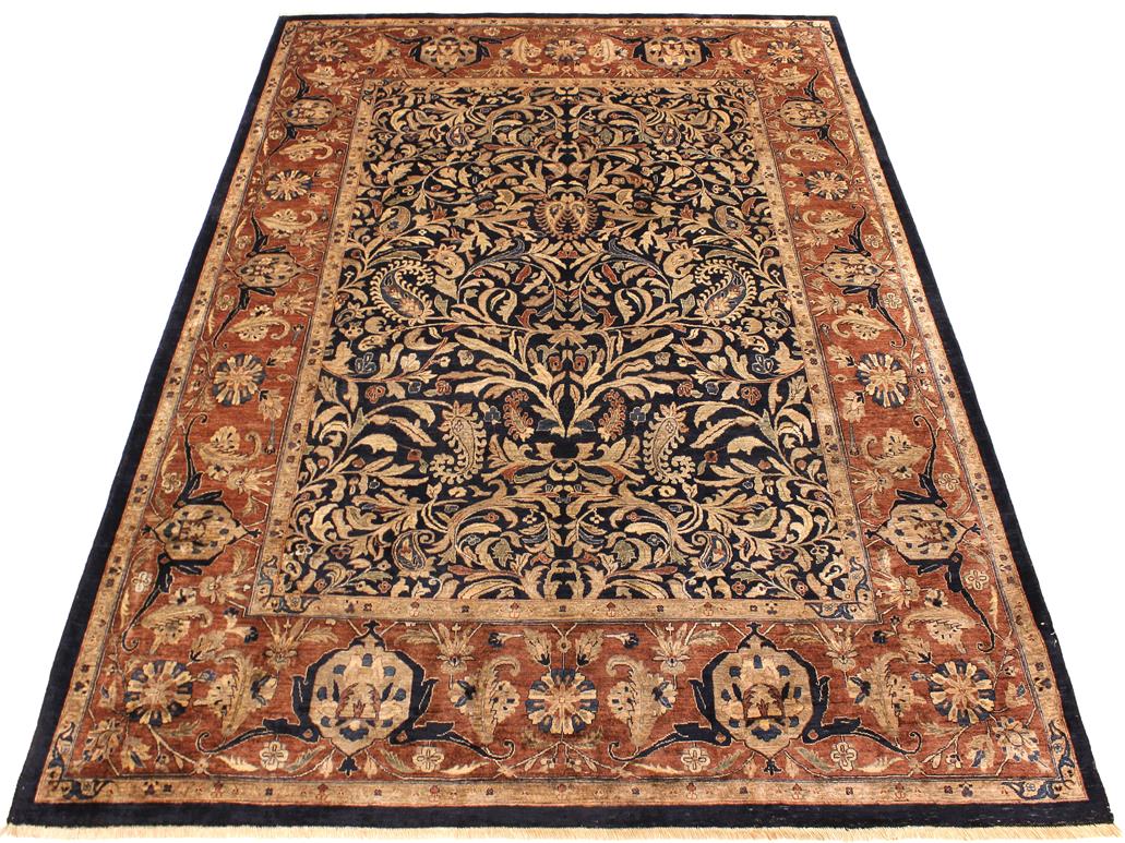 handmade Traditional Lahore Blue Brown Hand Knotted RECTANGLE 100% WOOL area rug 8x10