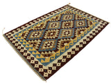 handmade Geometric Kilim Brown Beige Hand-Woven RECTANGLE 100% WOOL area rug 4x6