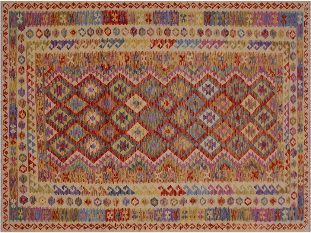 handmade Geometric Kilim Beige Brown Hand-Woven RECTANGLE 100% WOOL area rug 6x10