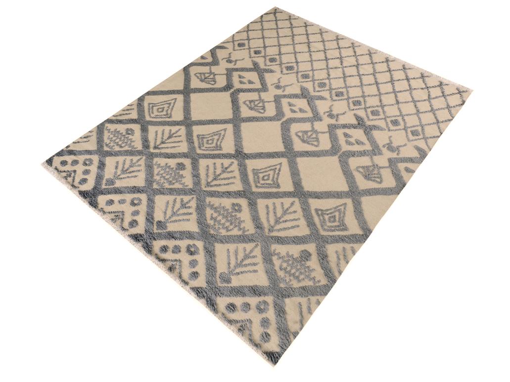 handmade Modern Moroccan Hi Ivory Blue Hand Knotted RECTANGLE 100% WOOL area rug 8x11