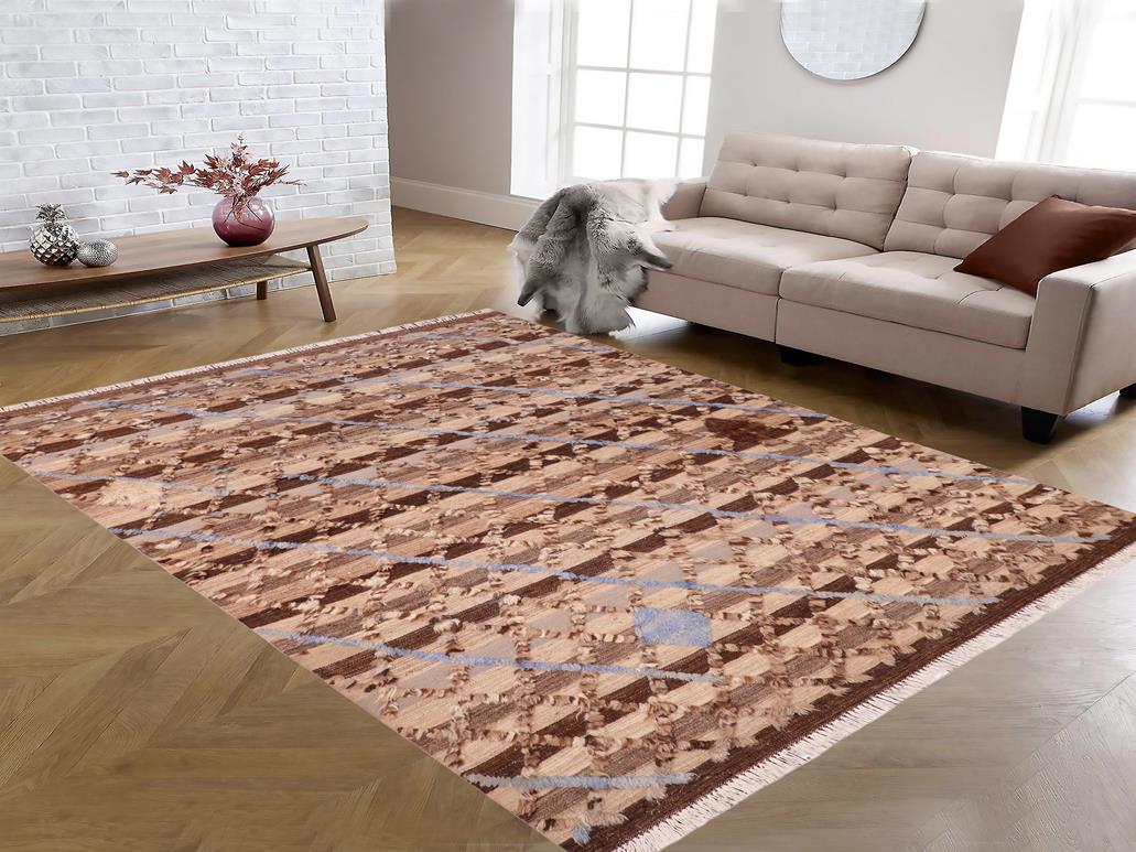 handmade Modern Moroccan Hi Tan Brown Hand Knotted RECTANGLE 100% WOOL area rug 6x9