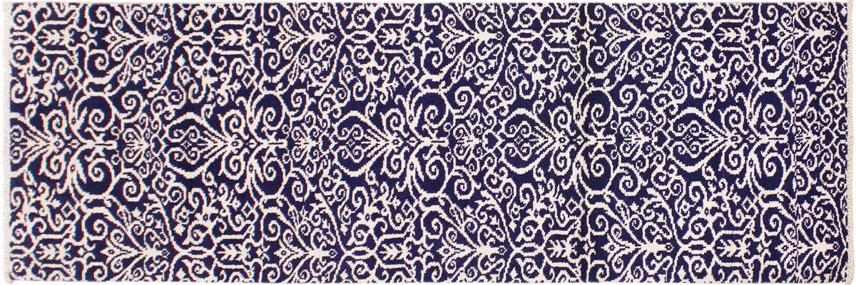 handmade Modern Kafkaz Blue Ivory Hand Knotted RUNNER WOOL&SILK area rug 2x10 