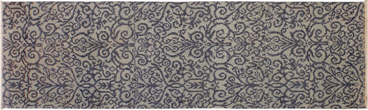 handmade Modern Kafkaz Ivory Blue Hand Knotted RUNNER 100% WOOL area rug 2x6 