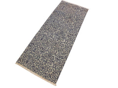 handmade Modern Kafkaz Ivory Blue Hand Knotted RUNNER 100% WOOL area rug 2x6 