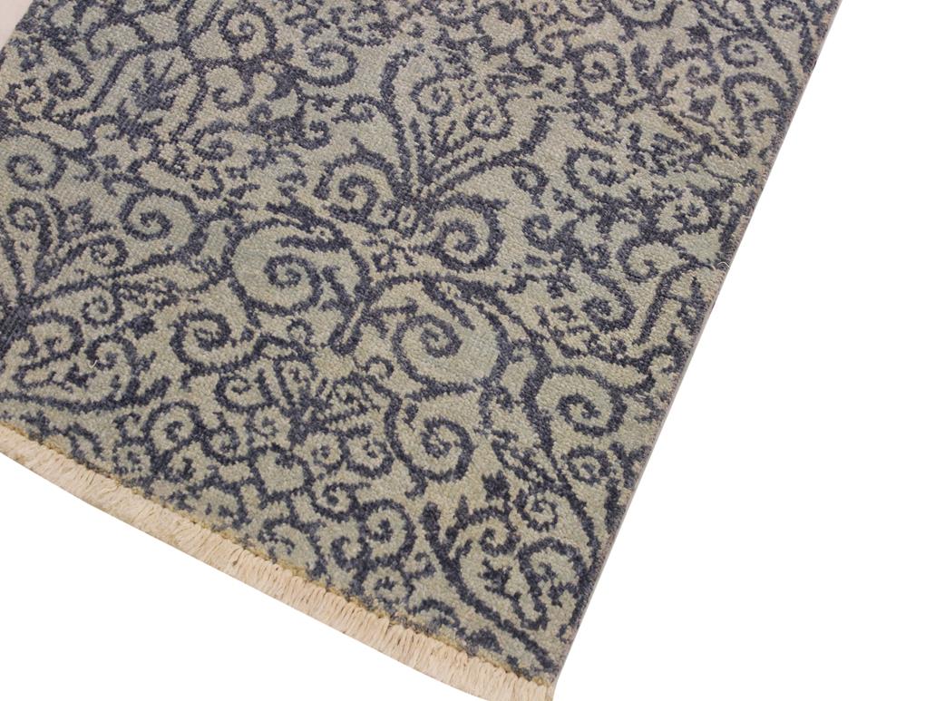 handmade Modern Kafkaz Ivory Blue Hand Knotted RUNNER 100% WOOL area rug 2x6 