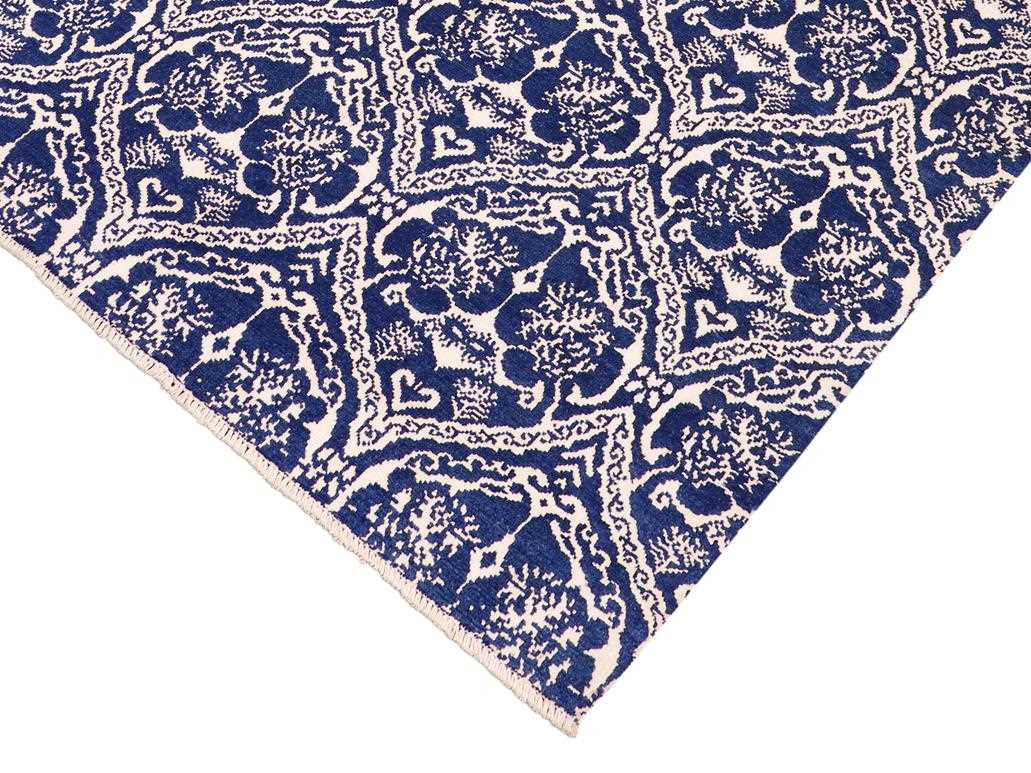 handmade Modern Nabila Blue Ivory Hand Knotted RECTANGLE WOOL&SILK area rug 6x9