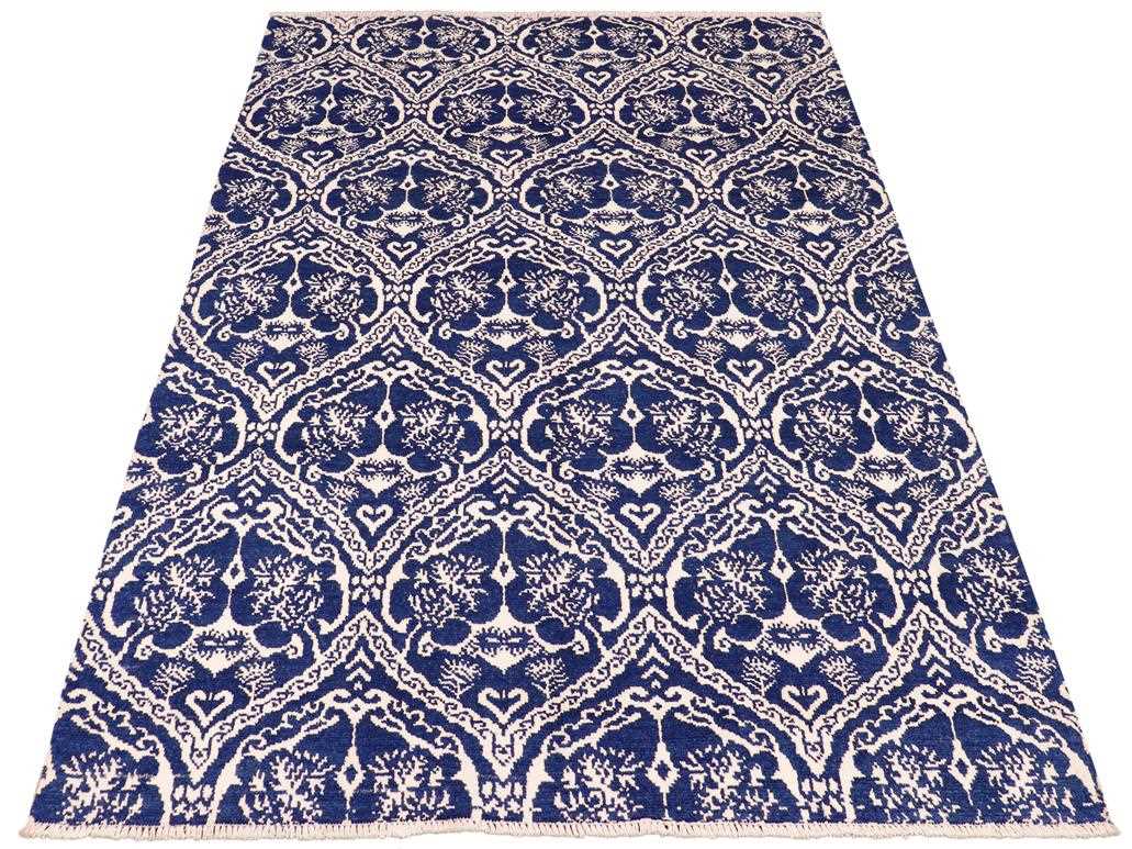 handmade Modern Nabila Blue Ivory Hand Knotted RECTANGLE WOOL&SILK area rug 6x9