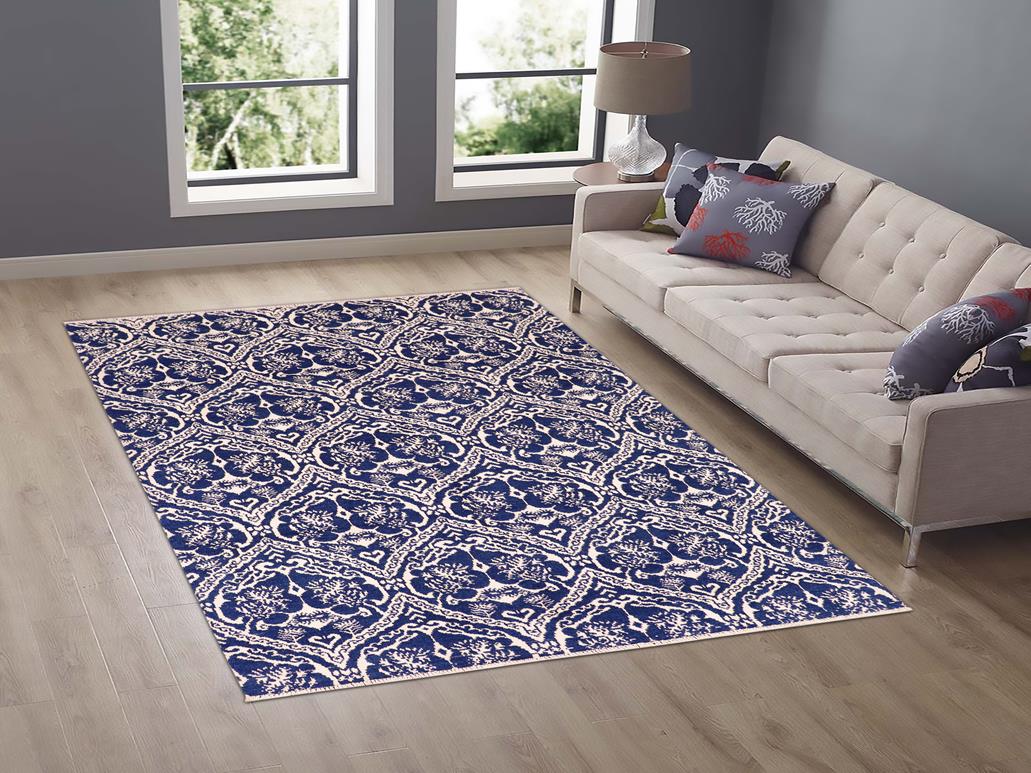 handmade Modern Nabila Blue Ivory Hand Knotted RECTANGLE WOOL&SILK area rug 6x9