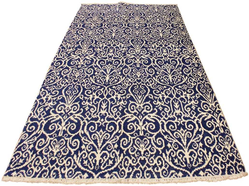 handmade Modern Cryena Blue Ivory Hand Knotted RECTANGLE 100% WOOL area rug 5x7