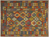 handmade Geometric Kilim Brown Blue Hand-Woven RECTANGLE 100% WOOL area rug 6x8