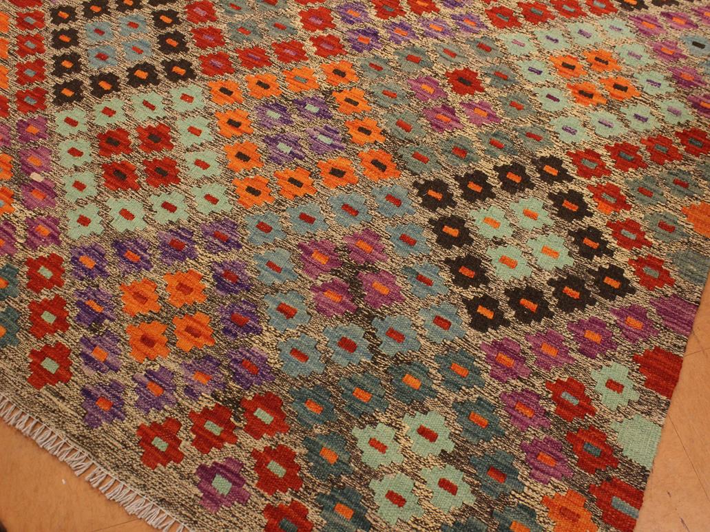 handmade Geometric Kilim Brown Red Hand-Woven RECTANGLE 100% WOOL area rug 4x6