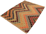 handmade Geometric Kilim Tan Beige Hand-Woven RECTANGLE 100% WOOL area rug 5x7