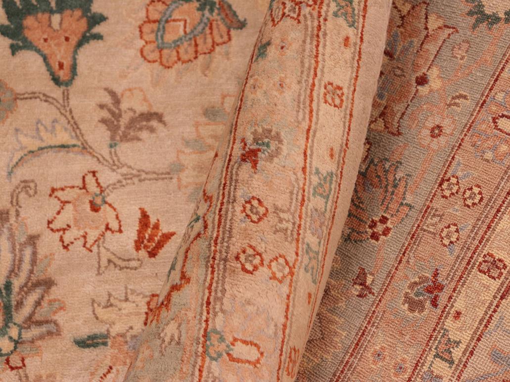 handmade Traditional Lahore Tan Green Hand Knotted RECTANGLE 100% WOOL area rug 8x10