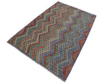 handmade Geometric Kilim Blue Red Hand-Woven RECTANGLE 100% WOOL area rug 7x10