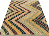 handmade Geometric Kilim Gray Gold Hand-Woven RECTANGLE 100% WOOL area rug 5x7