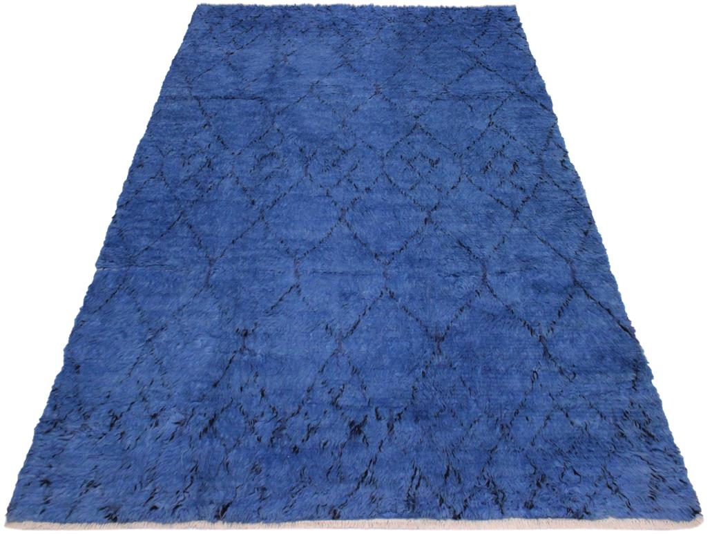 handmade Modern Moroccan Blue Black Hand Knotted RECTANGLE 100% WOOL area rug 8x10
