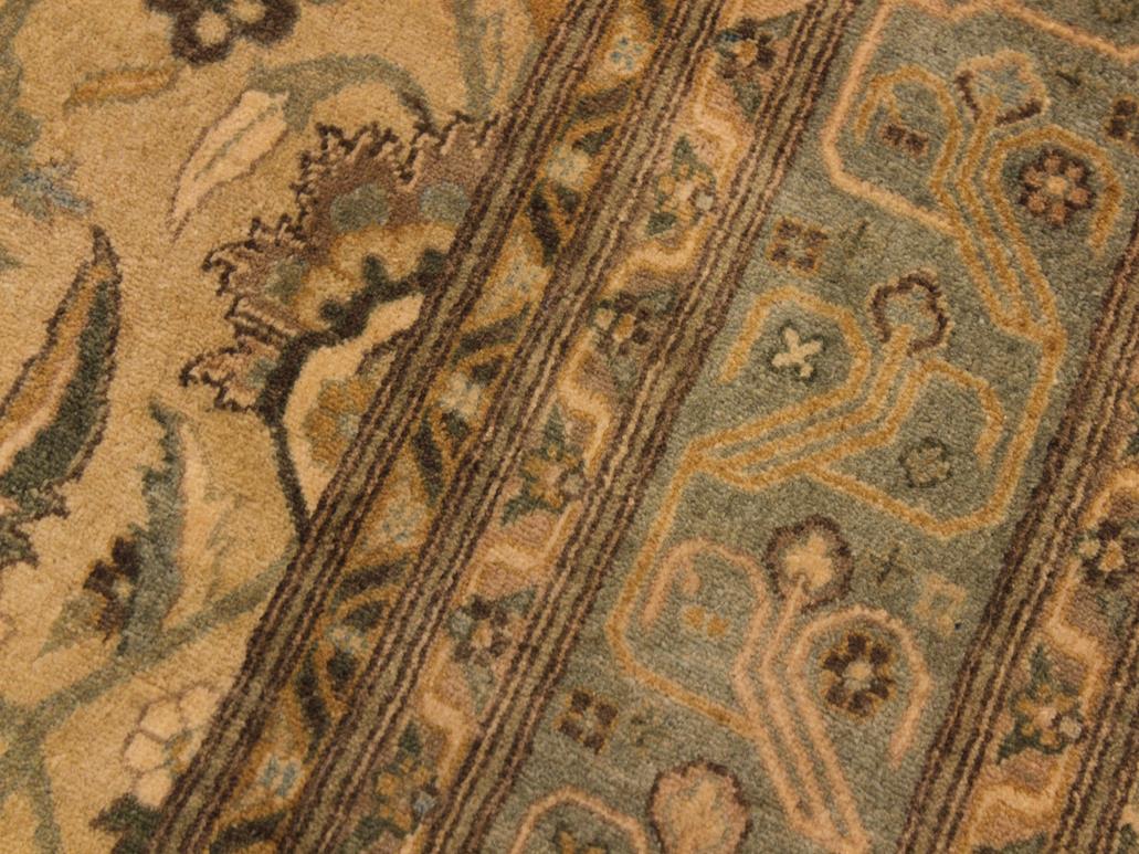 handmade Traditional Lahore Tan Lt. Green Hand Knotted RECTANGLE 100% WOOL area rug 8x10