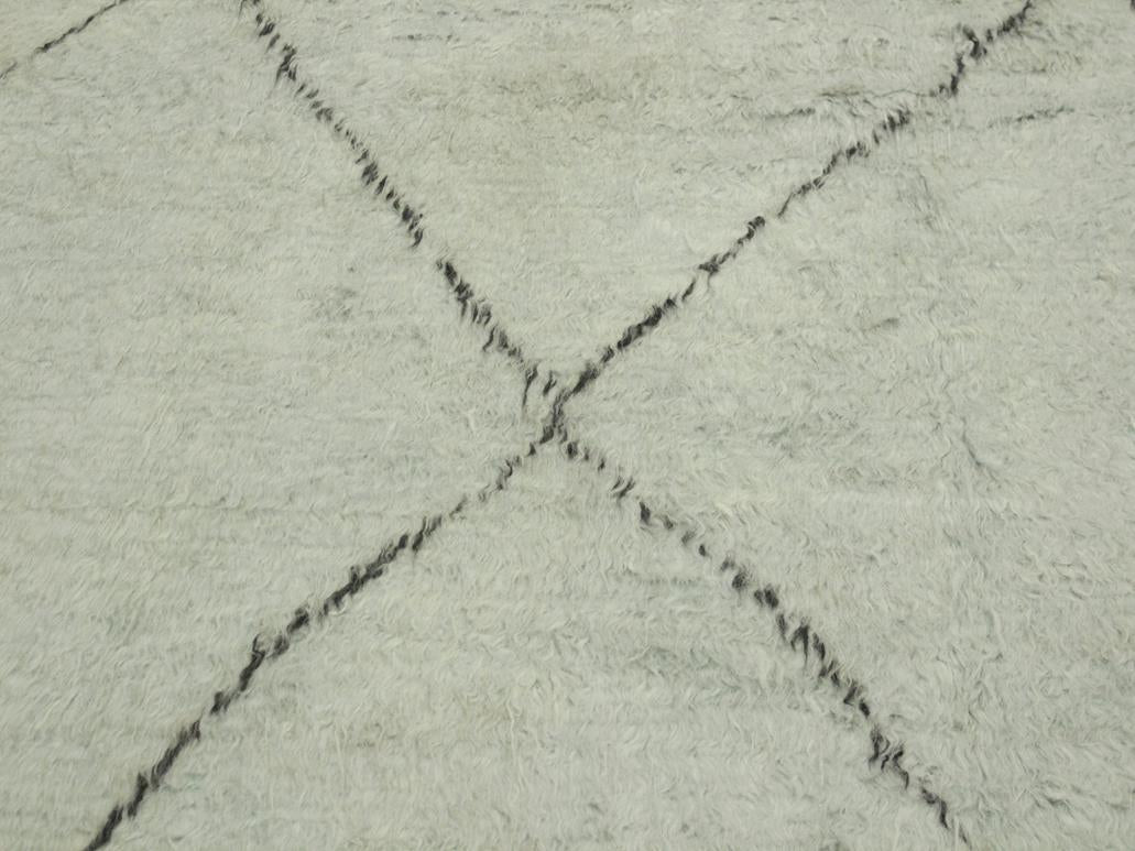 handmade Modern Moroccan Lt. Blue Black Hand Knotted RECTANGLE 100% WOOL area rug 6x9