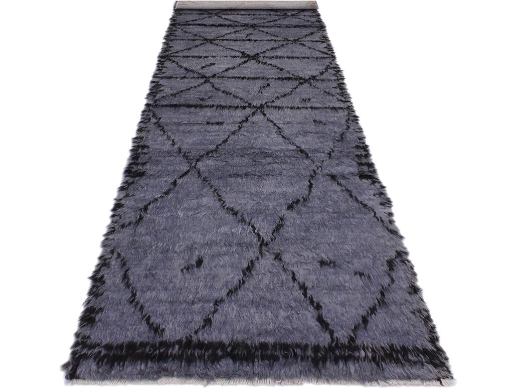 handmade Modern Moroccan Gray Black Hand Knotted RUNNER 100% WOOL area rug 3x11