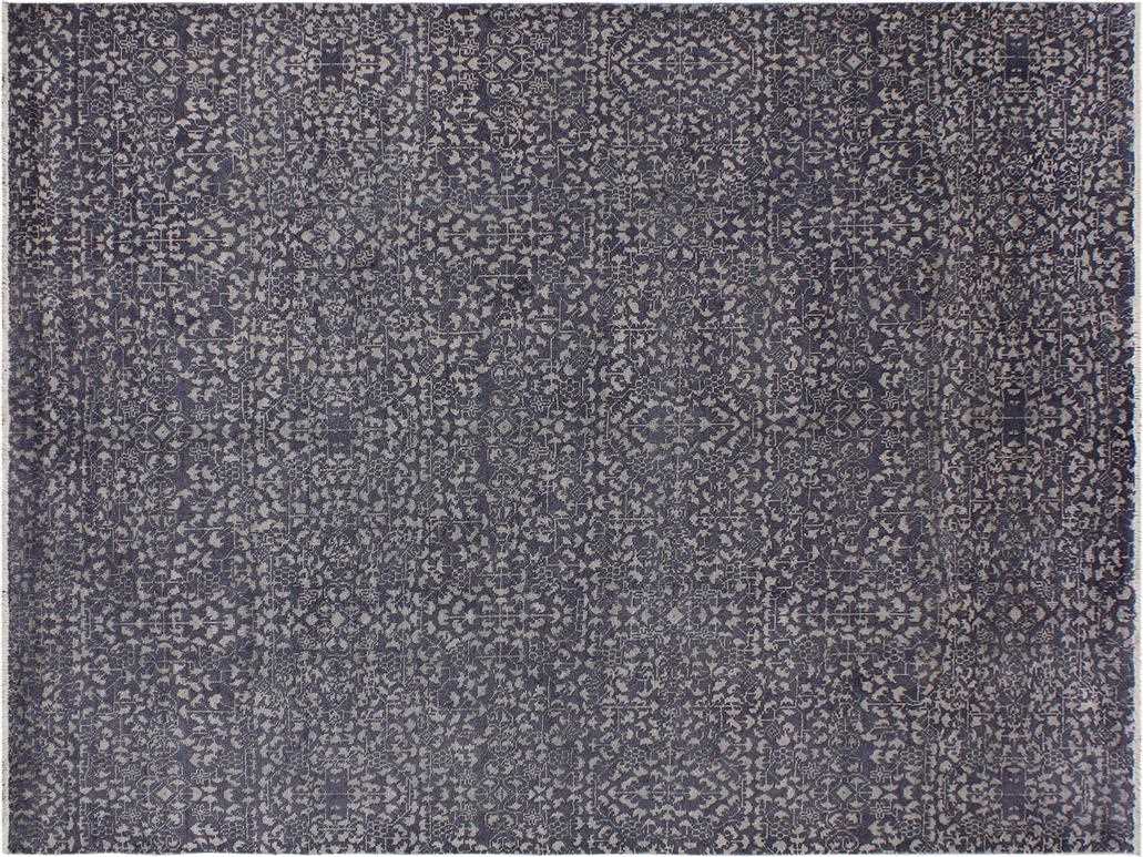 handmade Modern Ellie Gray Blue Hand Knotted RECTANGLE WOOL&SILK area rug 9x12