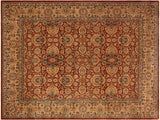 handmade Traditional Lahore Rust Tan Hand Knotted RECTANGLE 100% WOOL area rug 8x10