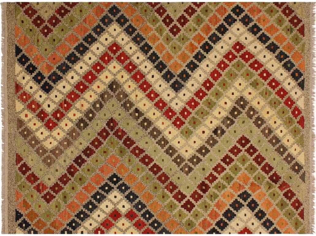 handmade Geometric Kilim Gray Brown Hand-Woven RECTANGLE 100% WOOL area rug 5x7