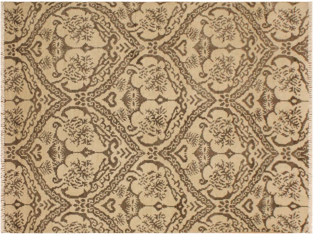 handmade Modern Nabila Tan Brown Hand Knotted RECTANGLE WOOL&SILK area rug 4x6
