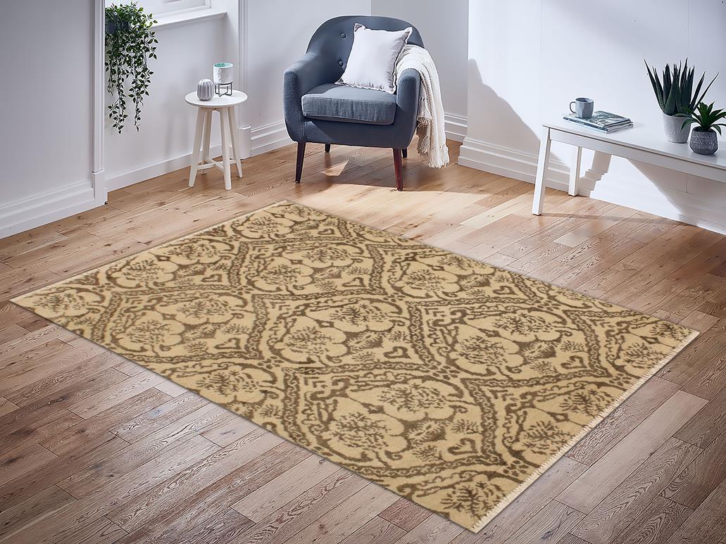 handmade Modern Nabila Tan Brown Hand Knotted RECTANGLE WOOL&SILK area rug 4x6