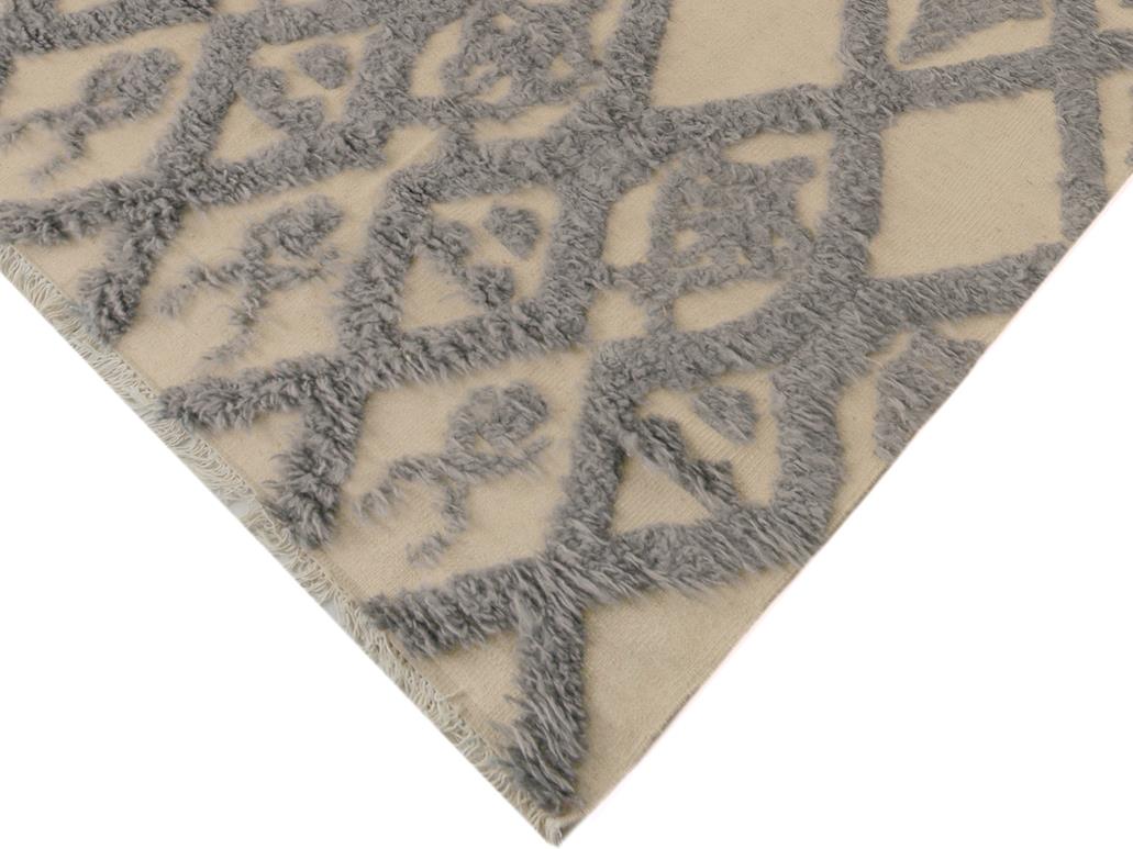 handmade Modern Moroccan Hi Ivory Blue Hand Knotted RECTANGLE 100% WOOL area rug 6x8