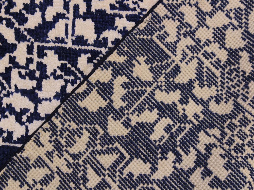handmade Modern Kafkaz Blue Ivory Hand Knotted RUNNER WOOL&SILK area rug 2x8 