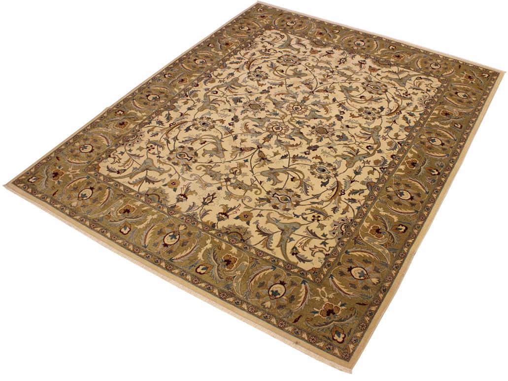 handmade Traditional  Ivory Lt. Green Hand Knotted RECTANGLE 100% WOOL area rug 8x10