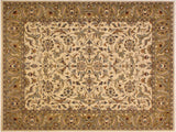 Turkish Knotted Istanbul Miriam Ivory/ Green Wool Rug - 8'3'' x 10'1''