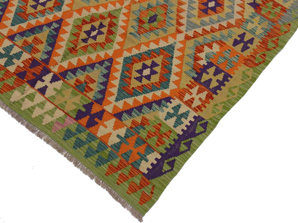 handmade Geometric Kilim Beige Rust Hand-Woven RECTANGLE 100% WOOL area rug 5x8