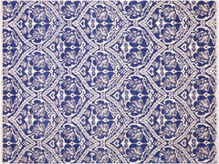 handmade Modern Nabila Blue Ivory Hand Knotted RECTANGLE WOOL&SILK area rug 6x9