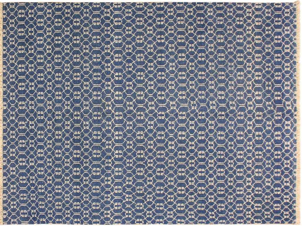 handmade Modern Elara Lt. Blue Ivory Hand Knotted RECTANGLE WOOL&SILK area rug 5x7