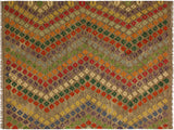 handmade Geometric Kilim Brown Green Hand-Woven RECTANGLE 100% WOOL area rug 5x7