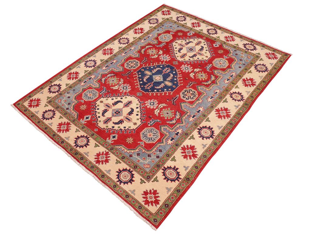handmade Geometric Kazak Red Ivory Hand Knotted RECTANGLE 100% WOOL area rug 5x7