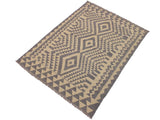 handmade Geometric Kilim Gray Tan Hand-Woven RECTANGLE 100% WOOL area rug 6x8