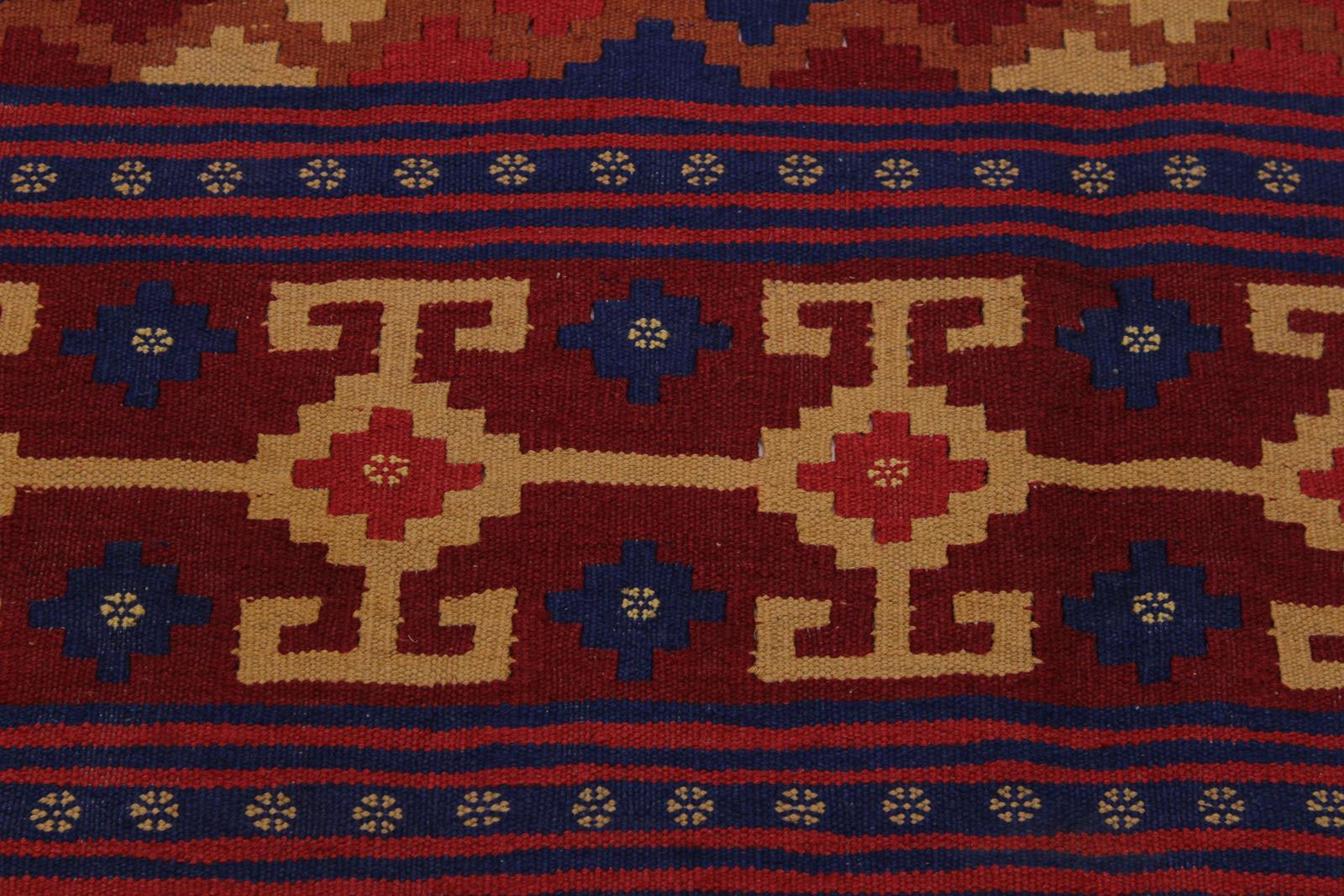 A10656, 410"x 6 7",Geometric                     ,5x7,Red,BLUE,Hand-woven                    ,Afghanistan,100% Wool  ,Rectangle  ,652671197734