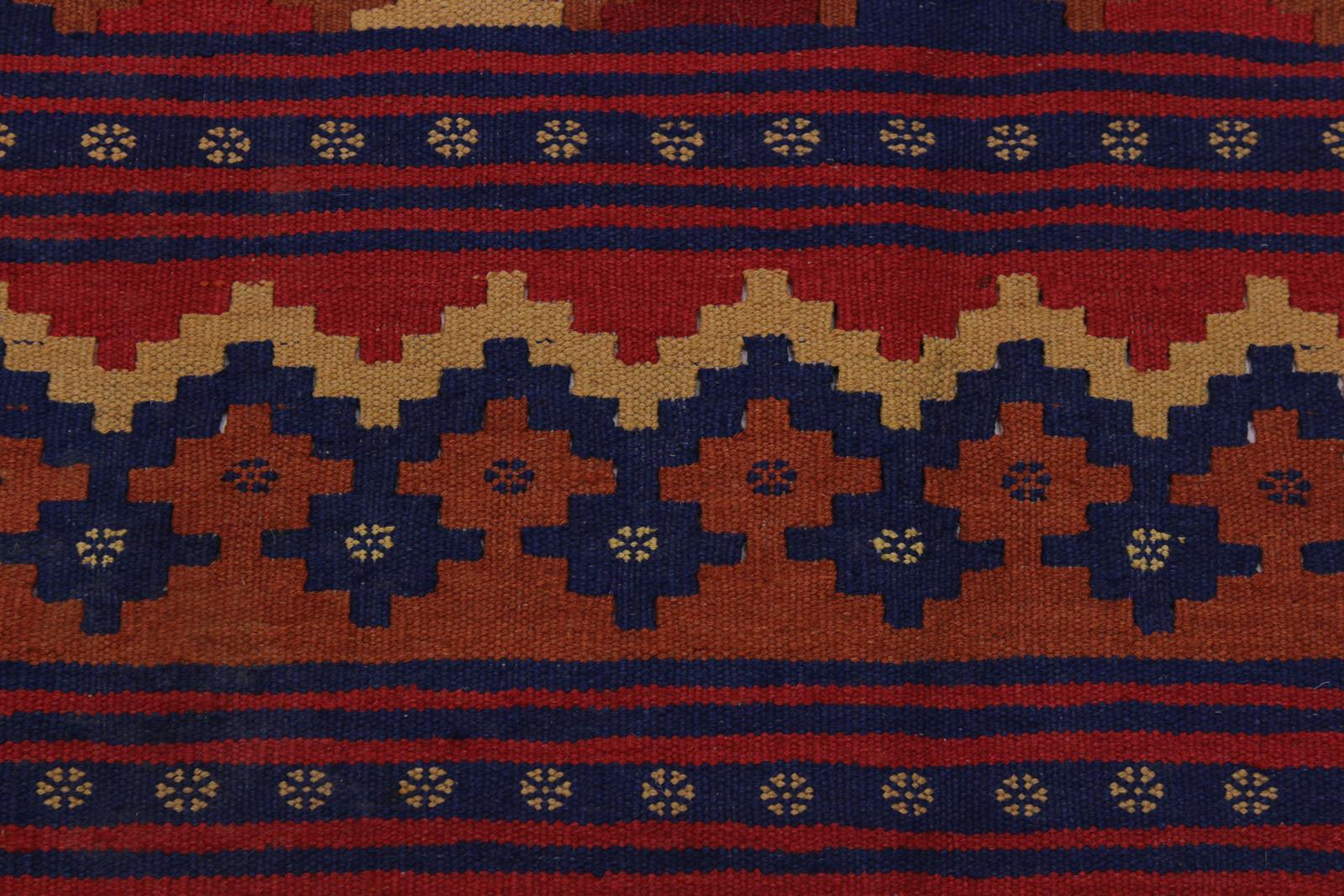 A10656, 410"x 6 7",Geometric                     ,5x7,Red,BLUE,Hand-woven                    ,Afghanistan,100% Wool  ,Rectangle  ,652671197734