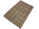 handmade Geometric Kilim Tan Gray Hand-Woven RECTANGLE 100% WOOL area rug 5x7