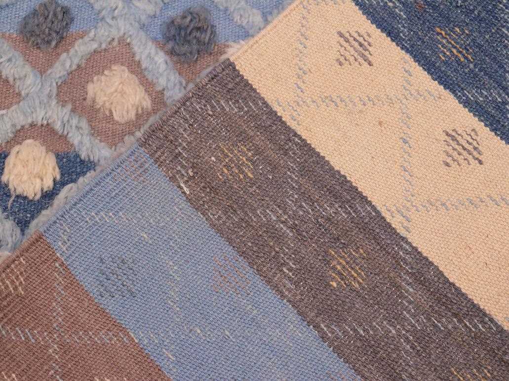 handmade Modern Moroccan Hi Blue Beige Hand Knotted RECTANGLE 100% WOOL area rug 6x9