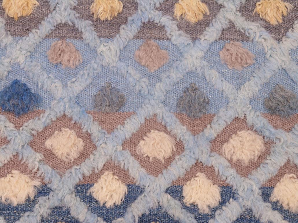 handmade Modern Moroccan Hi Blue Beige Hand Knotted RECTANGLE 100% WOOL area rug 6x9